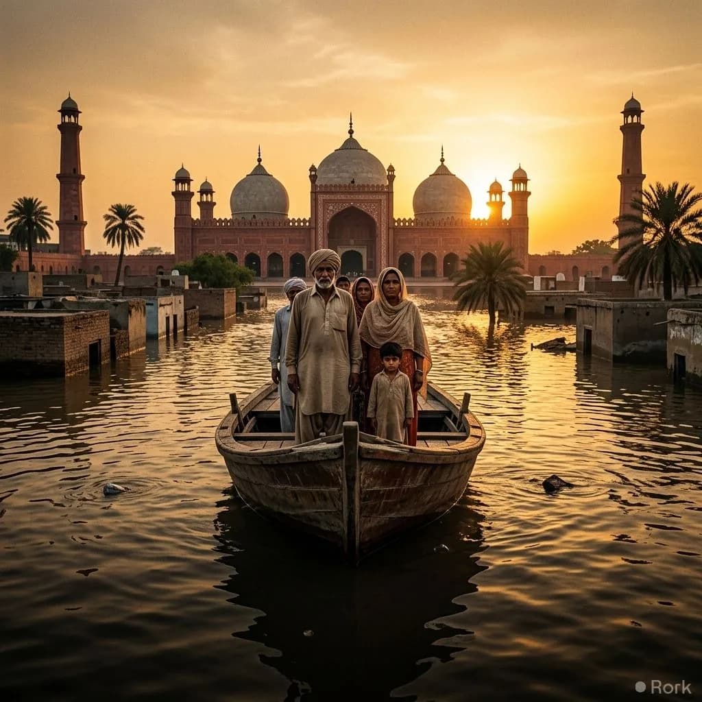 AI-generated illustration: Punjab Underwater: Families Evacuated by Boat, Rescue Delays Cause Frustration Heavy rainfall brings widespread flooding