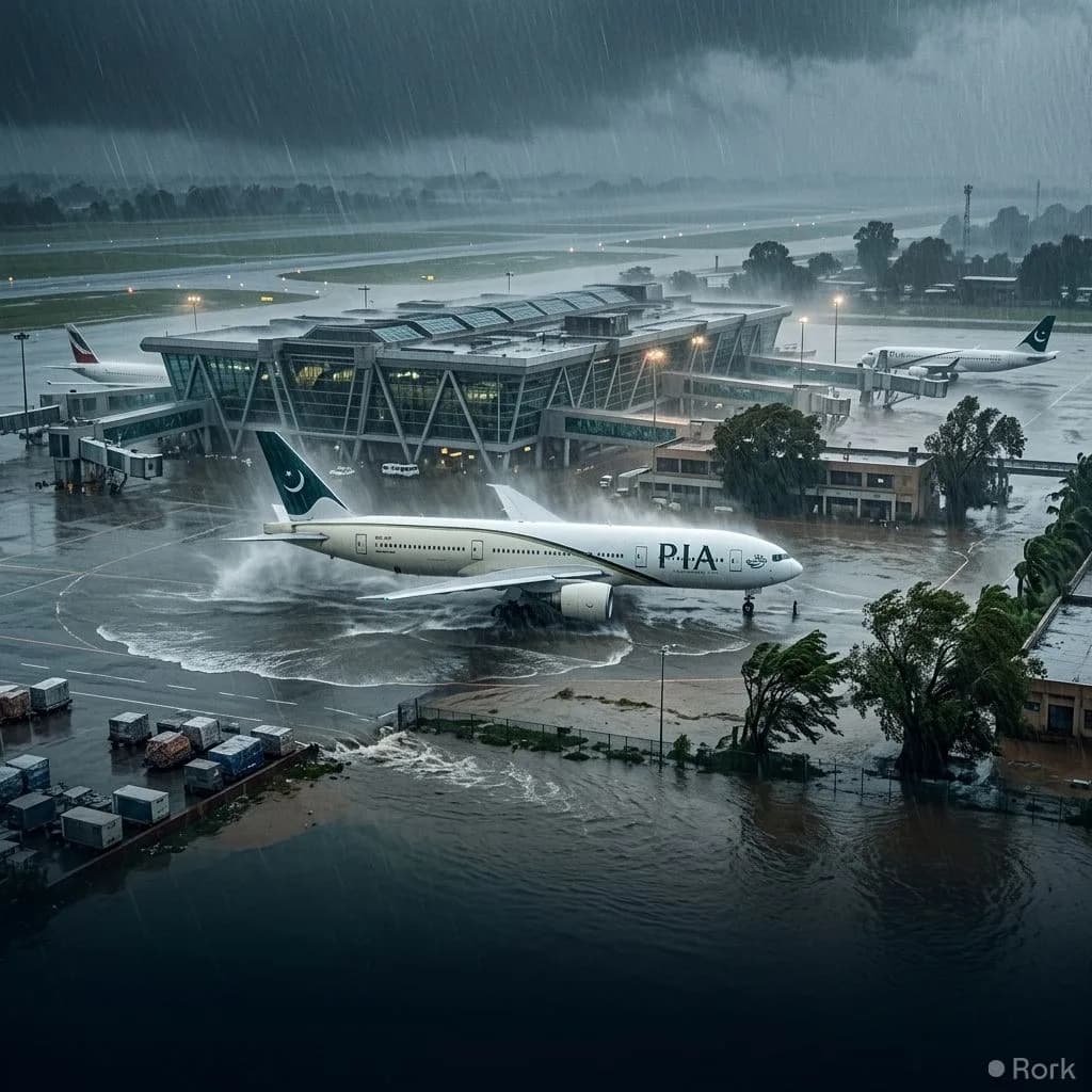 AI-generated illustration: Lahore Airport Disrupted by Heavy Storm Flights Delayed, Hundreds Affected