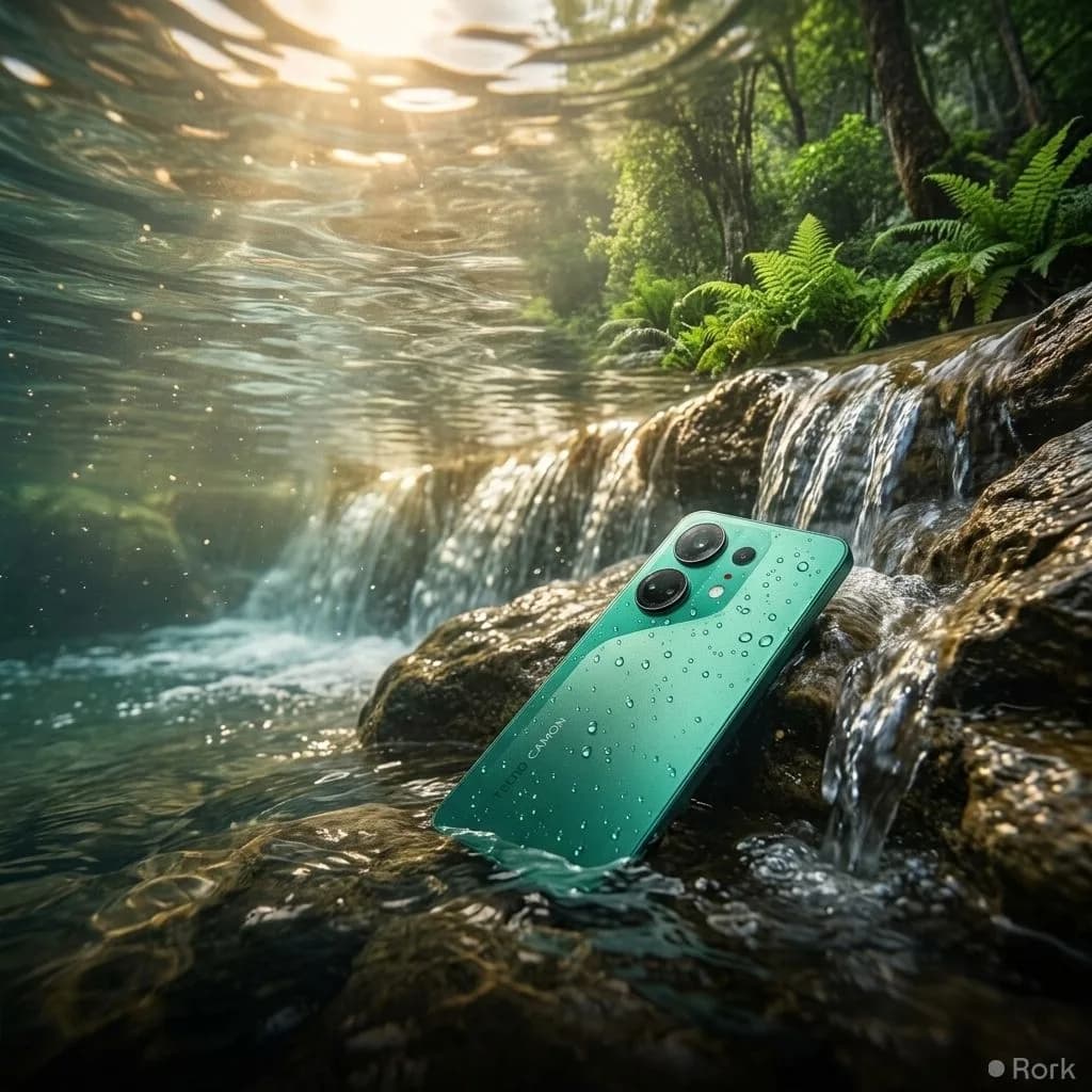 AI-generated illustration: Rainy Days, No Worries: The TECNO CAMON 50's IP68/IP69K Protection