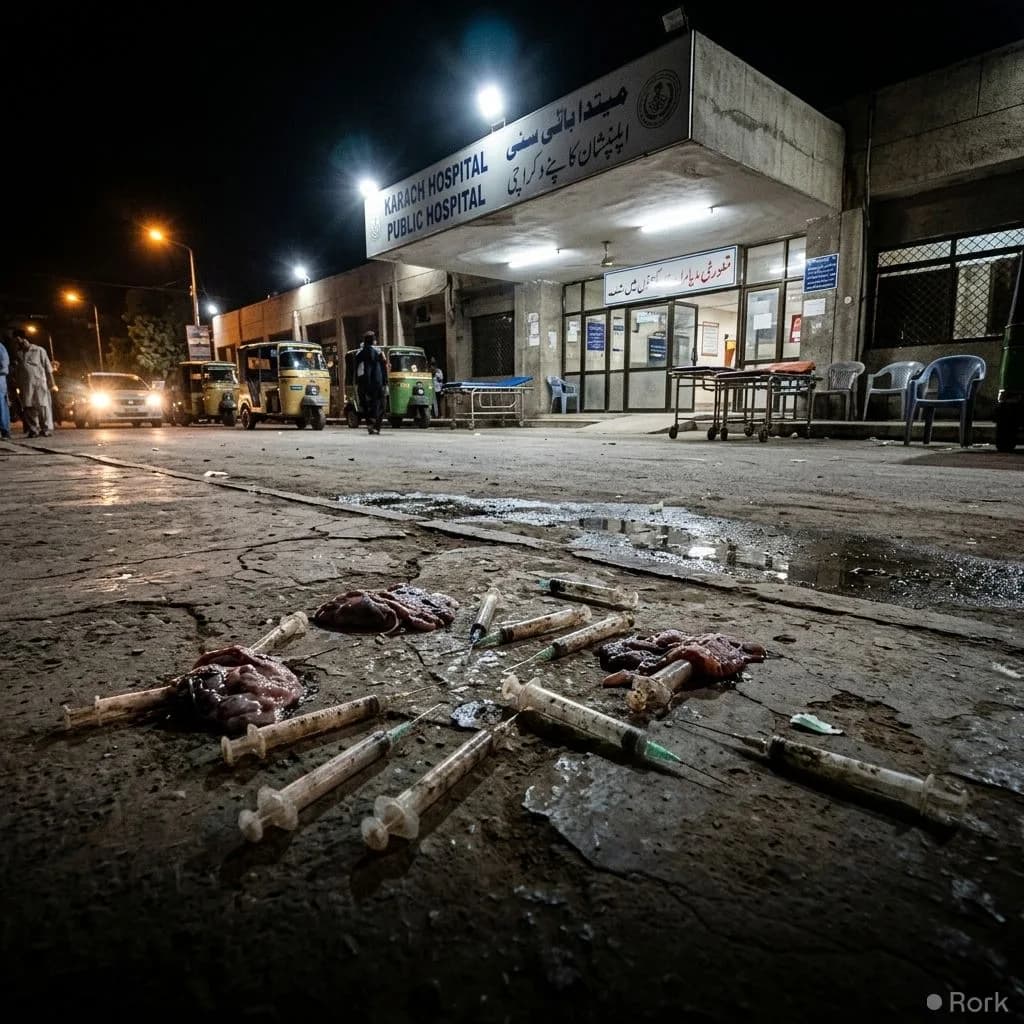 AI-generated illustration: Human Placenta, Used Syringes Found in Open at Karachi Govt Hospital