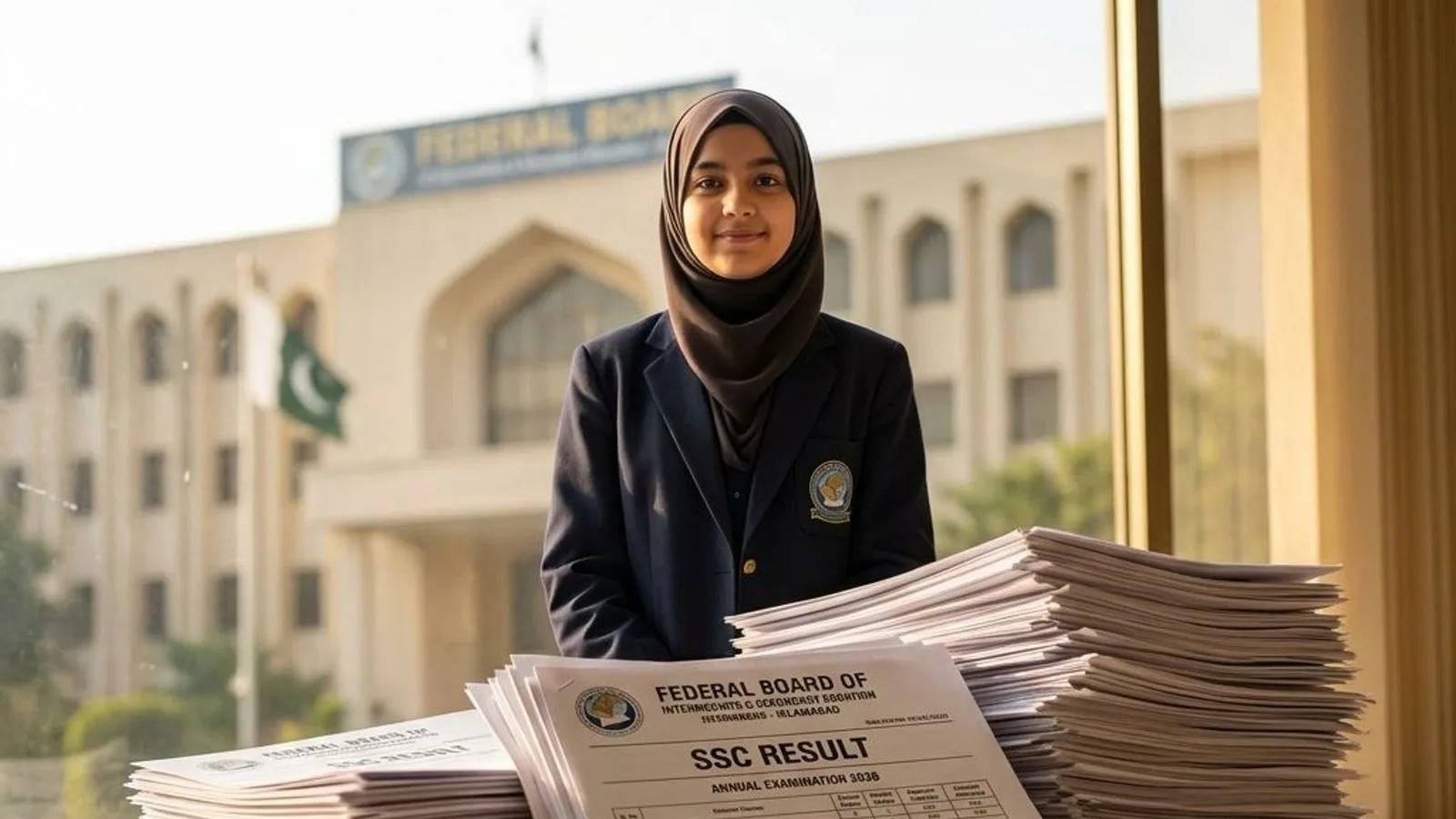AI-generated illustration: Girls Dominate Federal Board SSC Result 2026 with 7 Top Positions.
