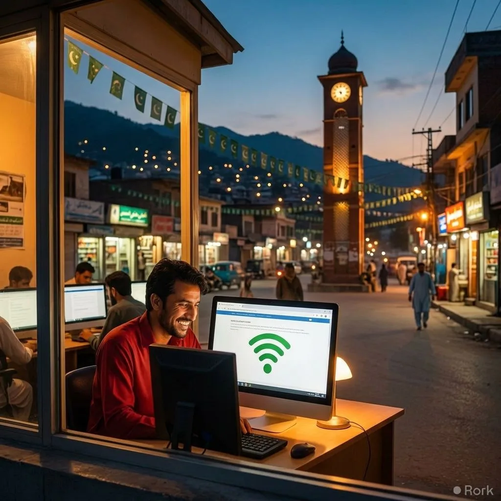 AI-generated illustration: Internet Restored in Muzaffarabad After 53 Days