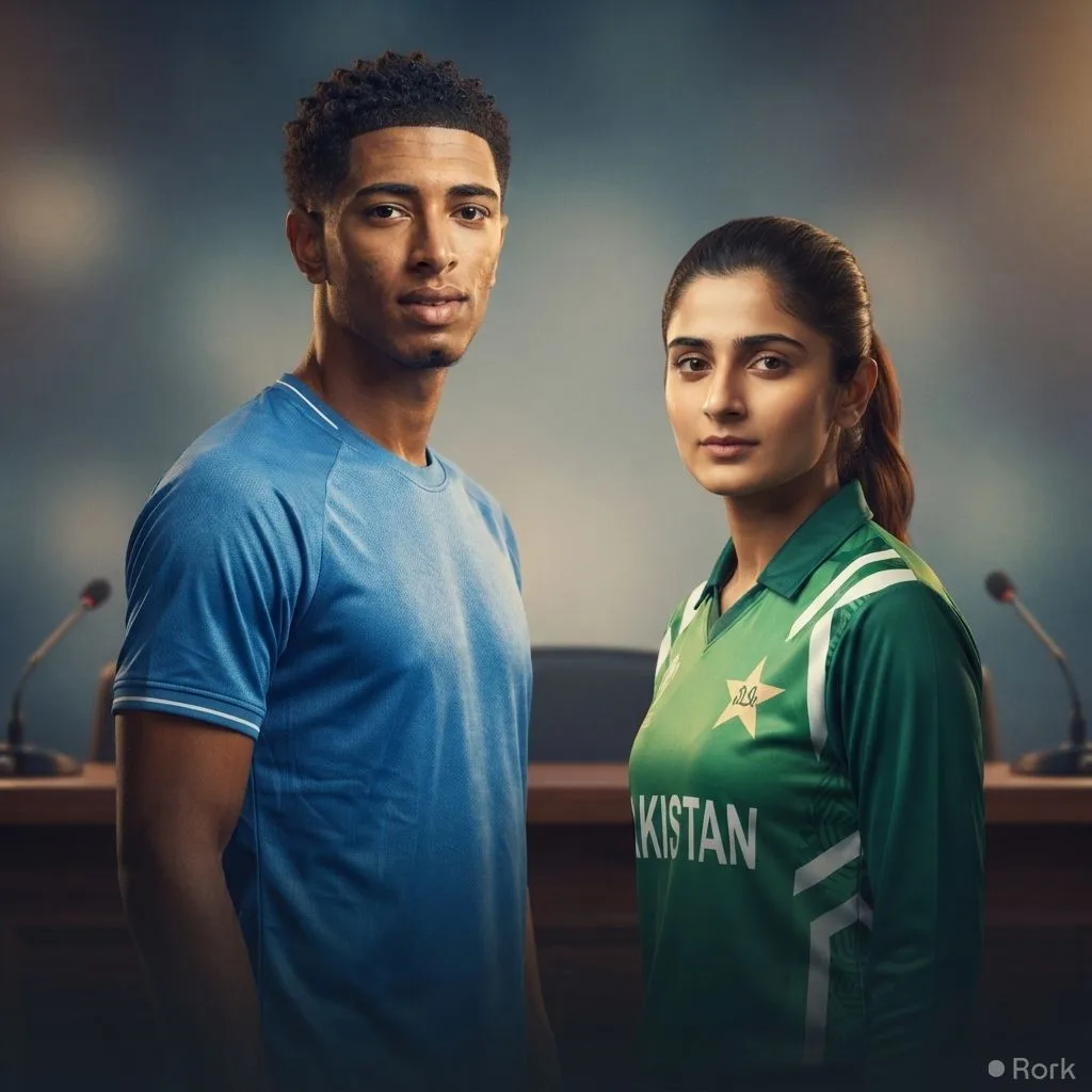 AI-generated illustration: Jude Bellingham Meets Pakistan Women’s Cricket Captain Fatima Sana