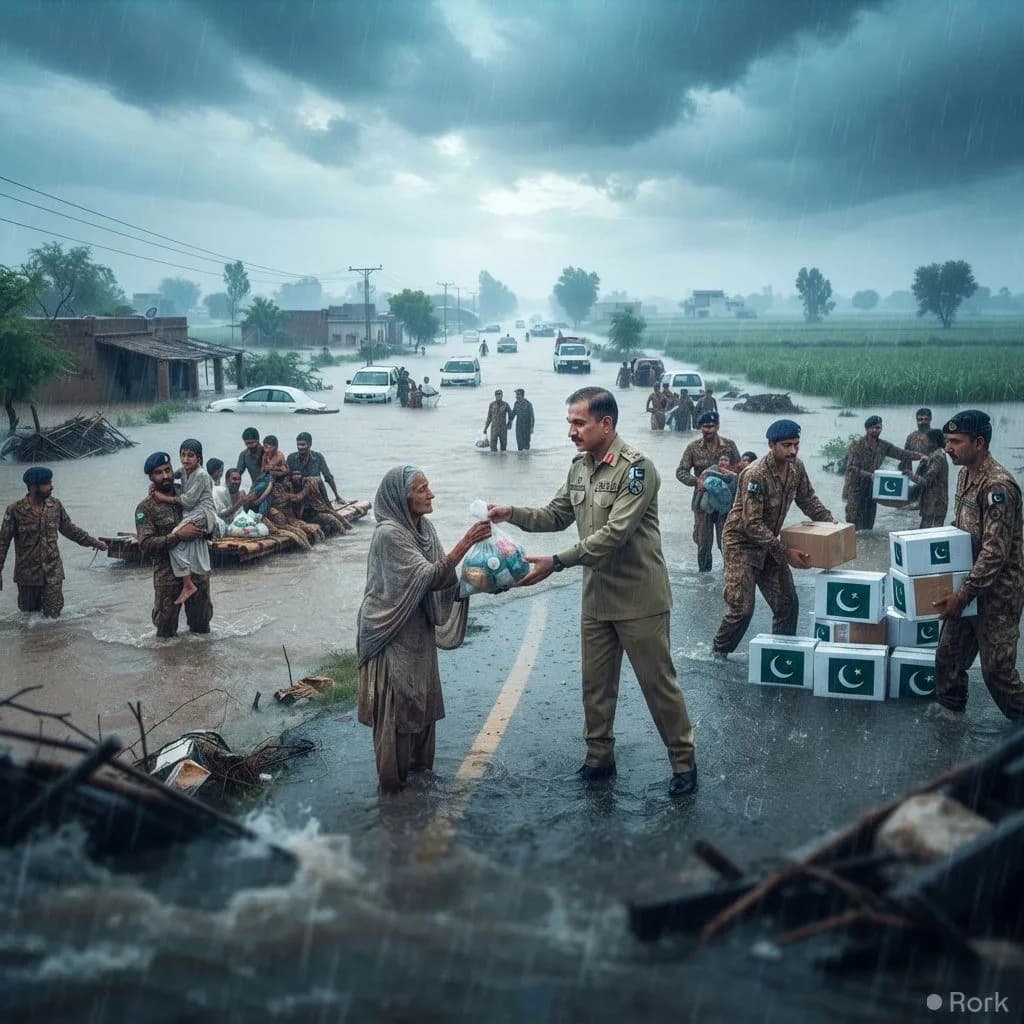 AI-generated illustration: CDF Munir: Armed Forces Ready to Aid Monsoon Relief Efforts Nationwide