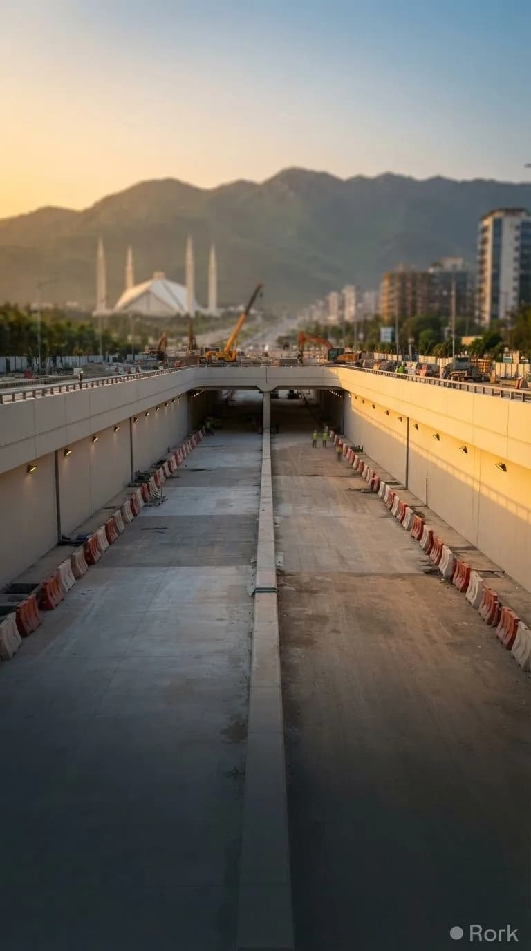 AI-generated illustration: Islamabad Begins Underpass Construction at Kashmir Chowk, Faisal Masjid Next Month