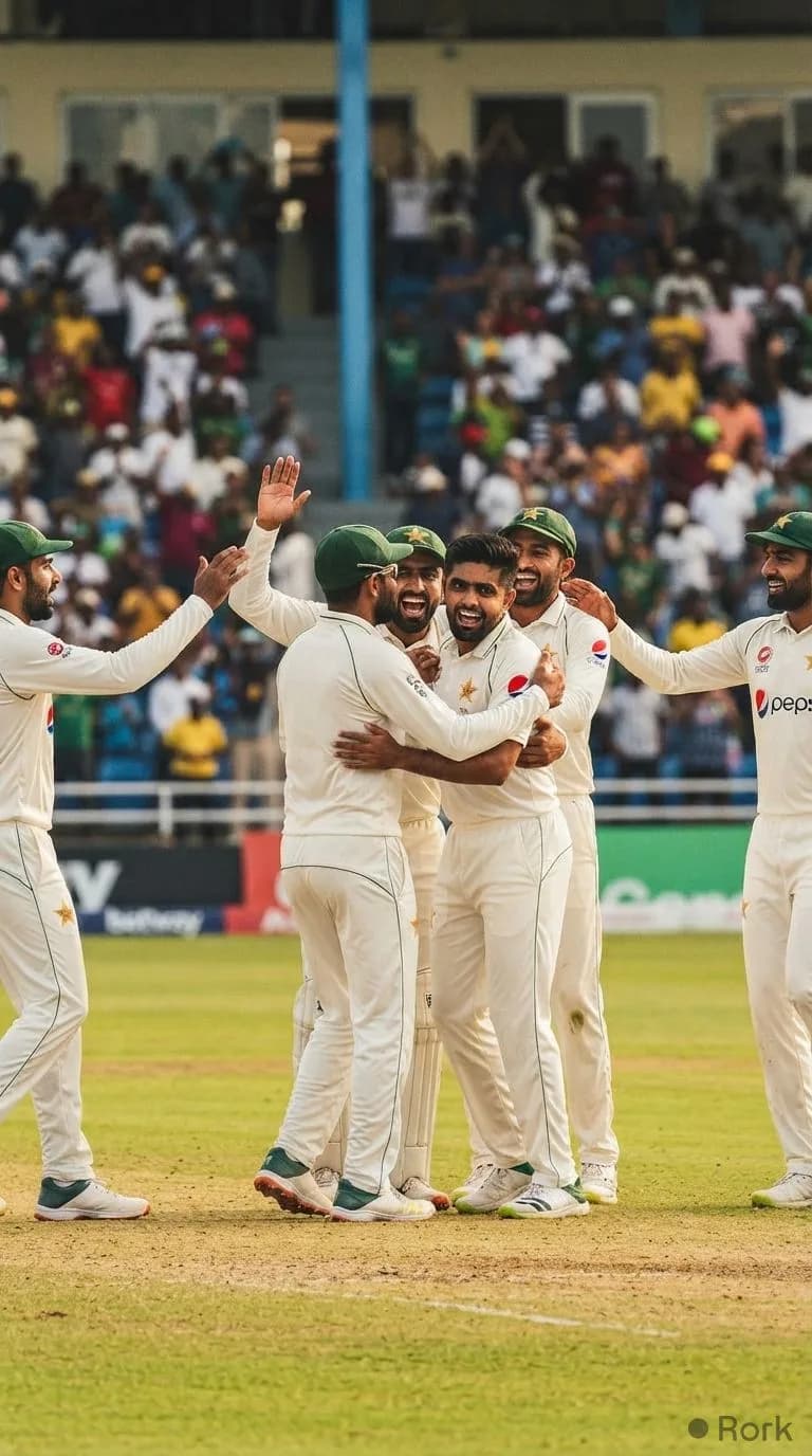 AI-generated illustration: Pakistan Defeats West Indies in Second Test, Levels Series 1-1